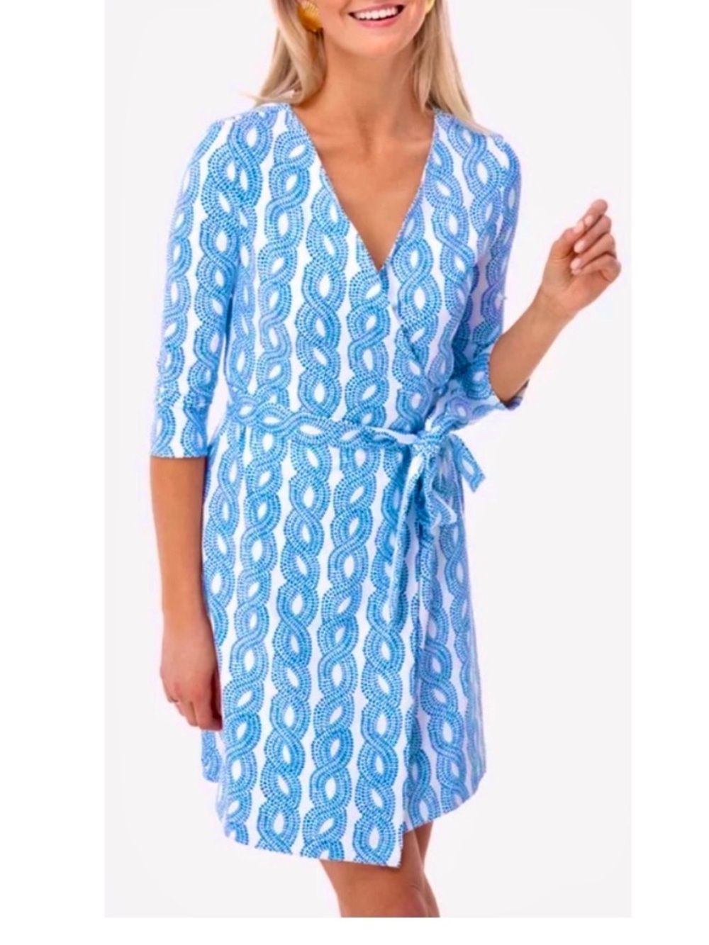 Persifor Blue Rope Print Louise Wrap Dress Sz L NWT